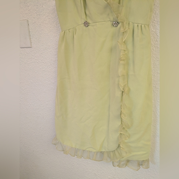 1960s Chartreuse Ruffle Mod Mini Dress - Picture 3 of 6